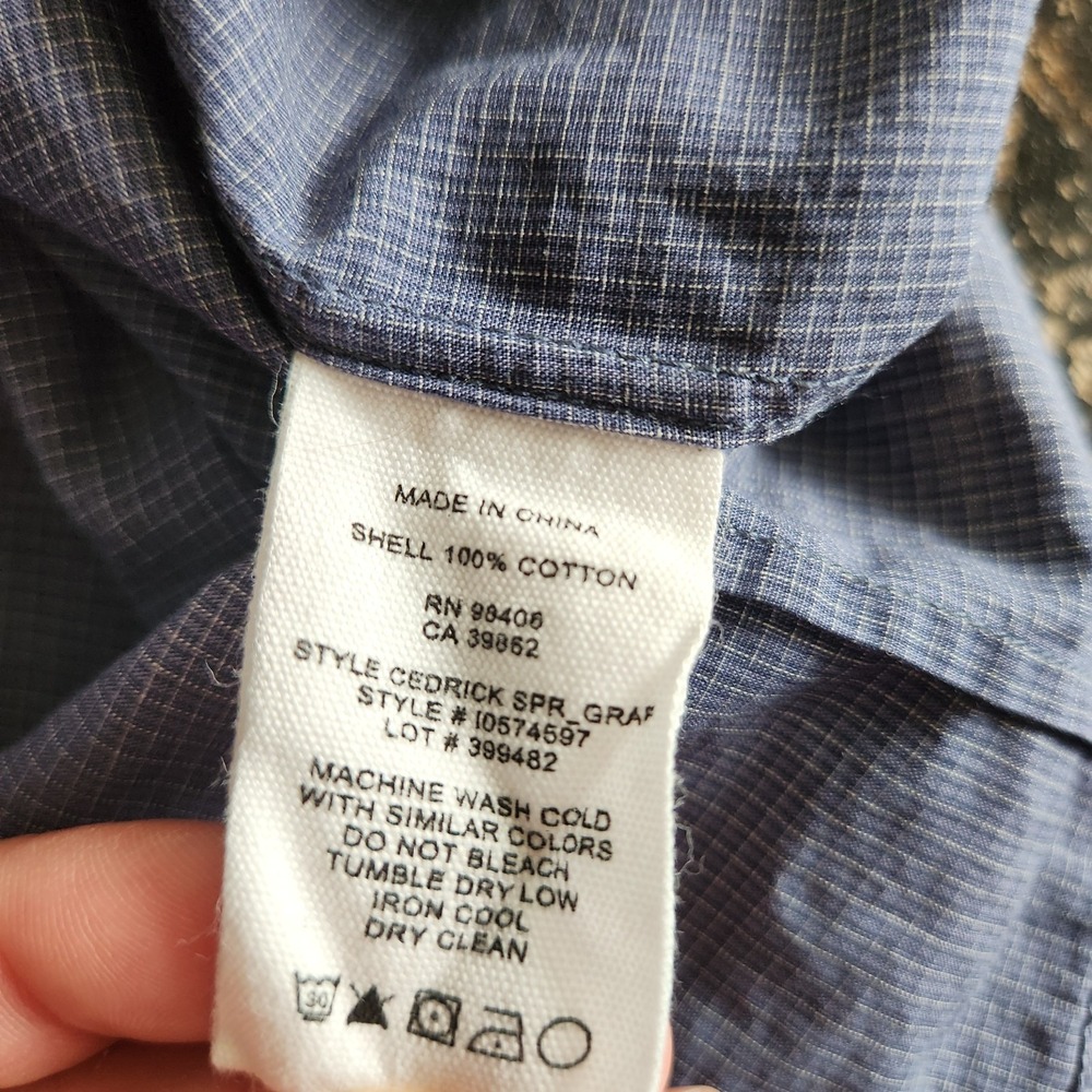 Theory Button Up Shirt Mens 17 Large Plaid Micro Check Print Lightweight Blue - Picture 9 of 11